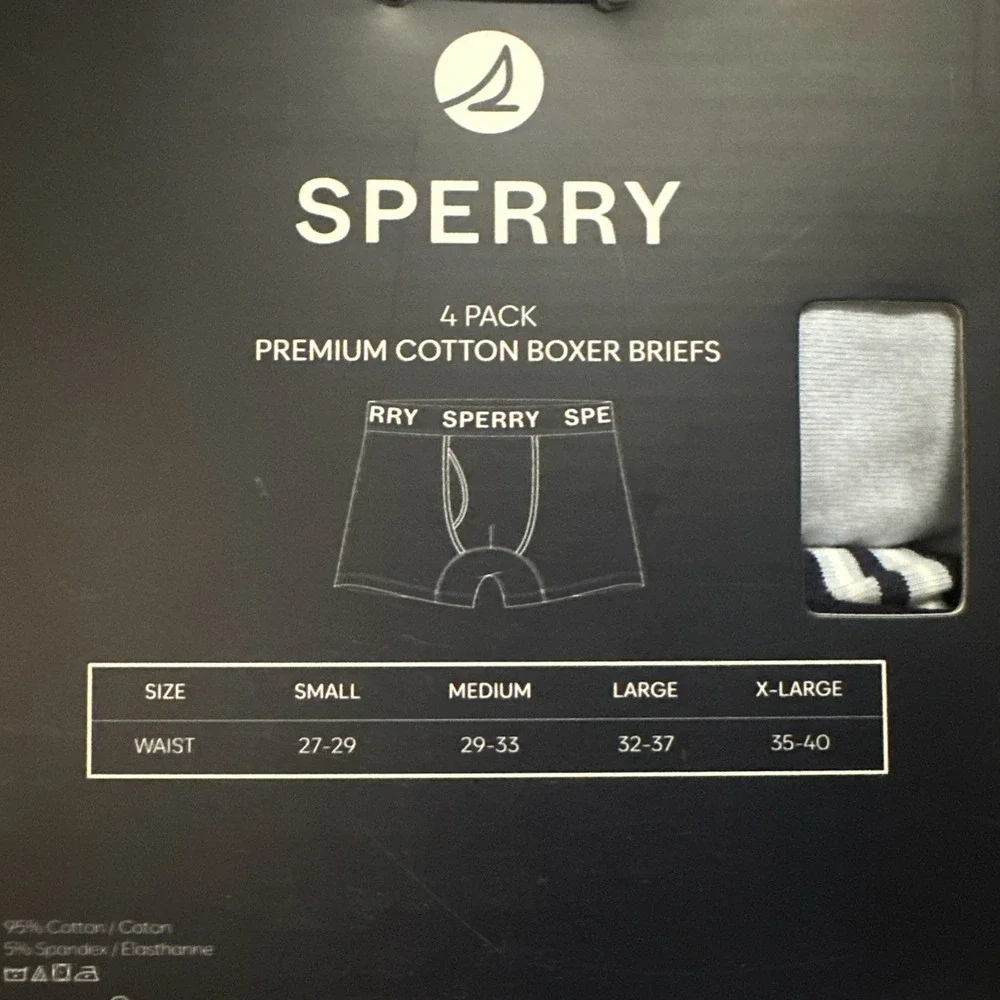 Sperry‎ Men's Boxer Briefs Premium Cotton 4 Pack Blue/Gray Small 27-29 NIB